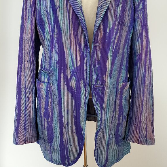 Zegna silk Sport suit Coat Blazer Black red Purple blue gray stripe 52 med large - Picture 3 of 10